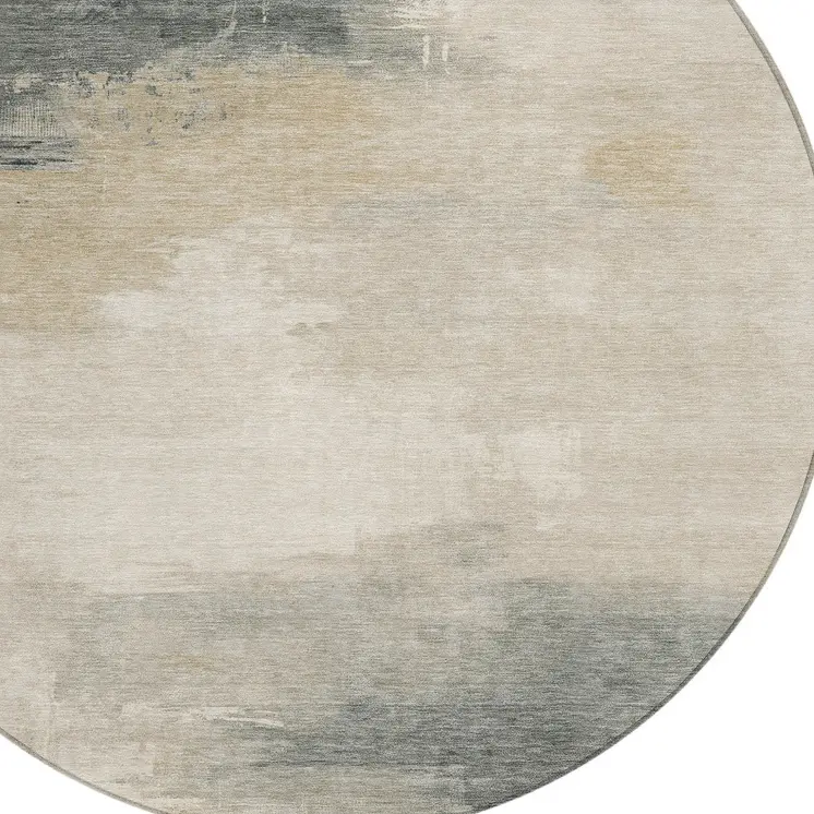 8' Beige Taupe And Ivory Round Abstract Washable Indoor Outdoor Area Rug