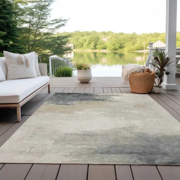 9' X 12' Beige Taupe And Ivory Abstract Washable Indoor Outdoor Area Rug