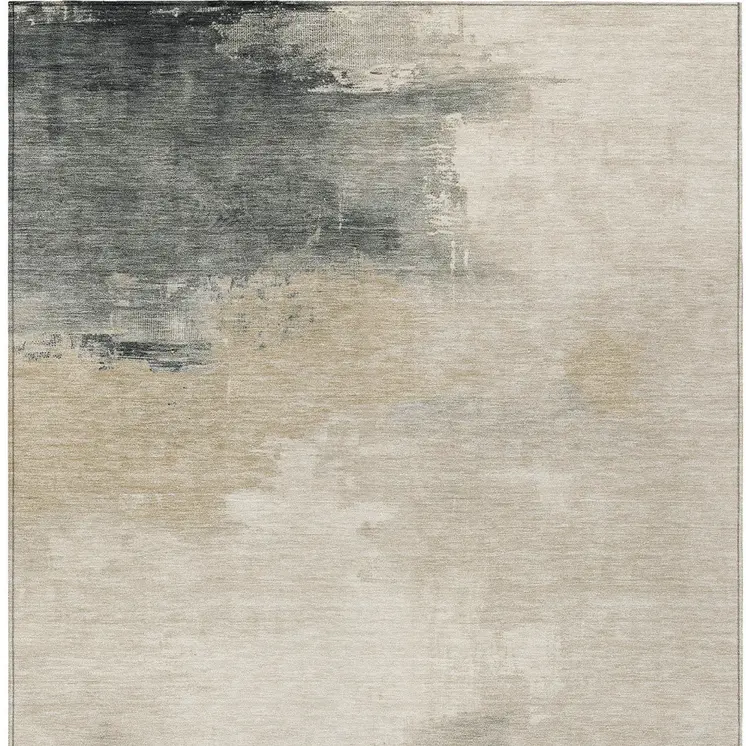 9' X 12' Beige Taupe And Ivory Abstract Washable Indoor Outdoor Area Rug