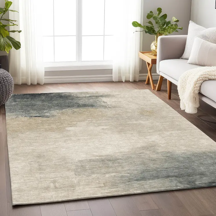 10' X 14' Beige Taupe And Ivory Abstract Washable Indoor Outdoor Area Rug