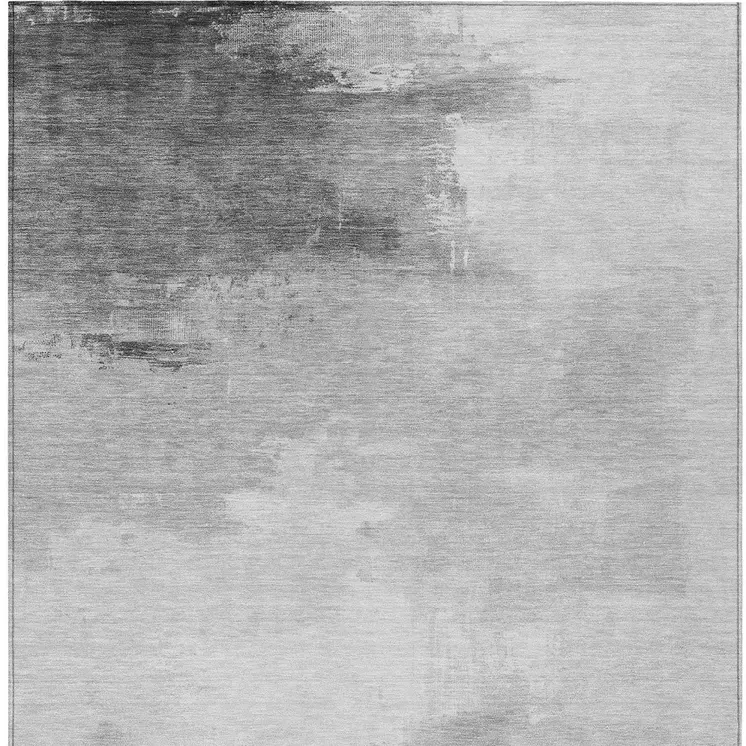 5' X 8' Gray And Silver Abstract Washable Indoor Outdoor Area Rug
