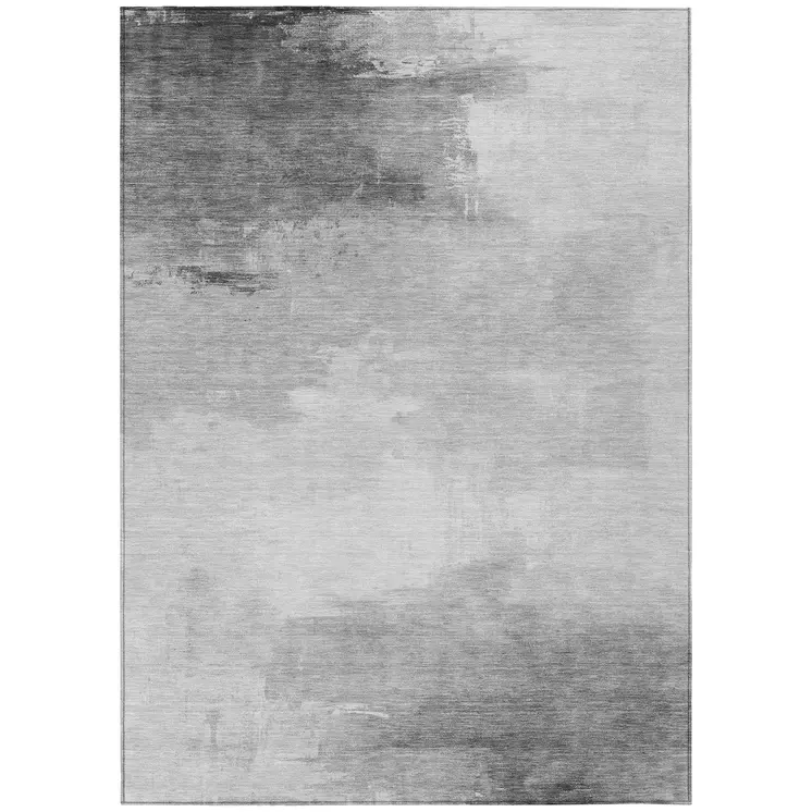 5' X 8' Gray And Silver Abstract Washable Indoor Outdoor Area Rug