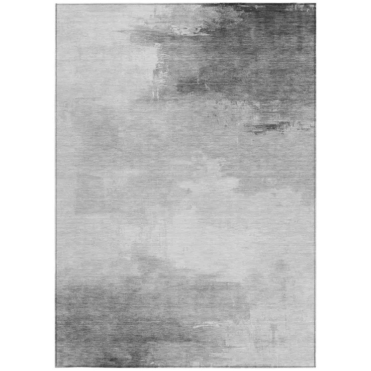 10' X 14' Gray And Silver Abstract Washable Indoor Outdoor Area Rug