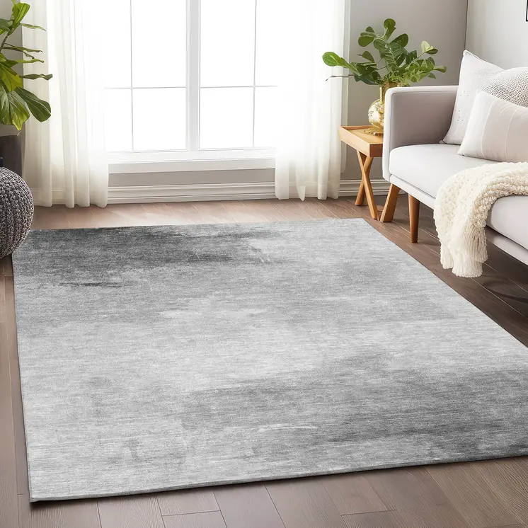10' X 14' Gray And Silver Abstract Washable Indoor Outdoor Area Rug