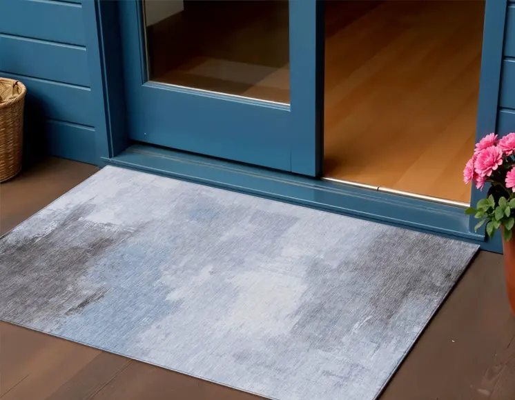 3' X 5' Sky Blue Gray And Ivory Abstract Washable Indoor Outdoor Area Rug