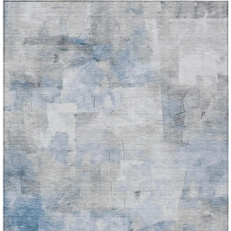 3' X 5' Denim Blue Gray And Ivory Abstract Washable Indoor Outdoor Area Rug