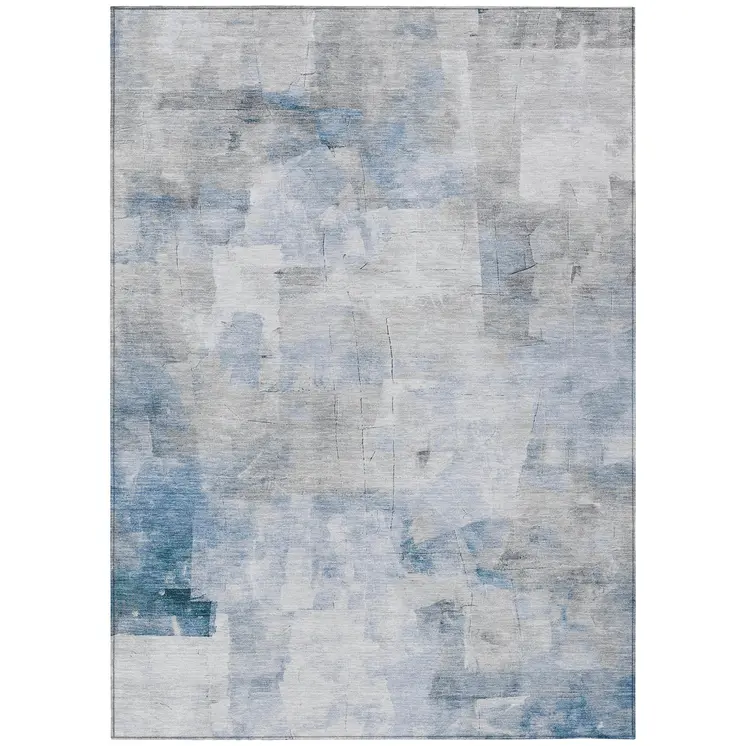 3' X 5' Denim Blue Gray And Ivory Abstract Washable Indoor Outdoor Area Rug