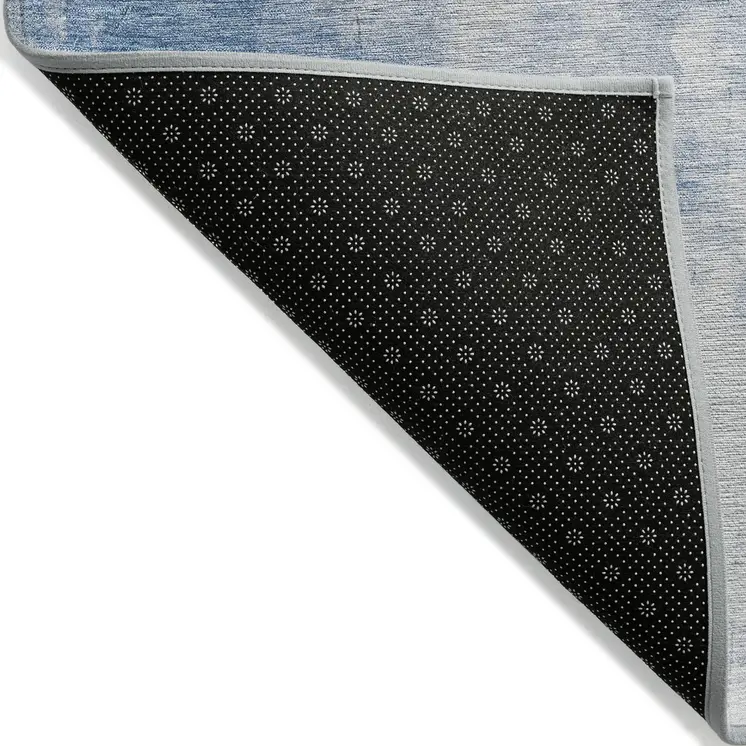 3' X 5' Denim Blue Gray And Ivory Abstract Washable Indoor Outdoor Area Rug