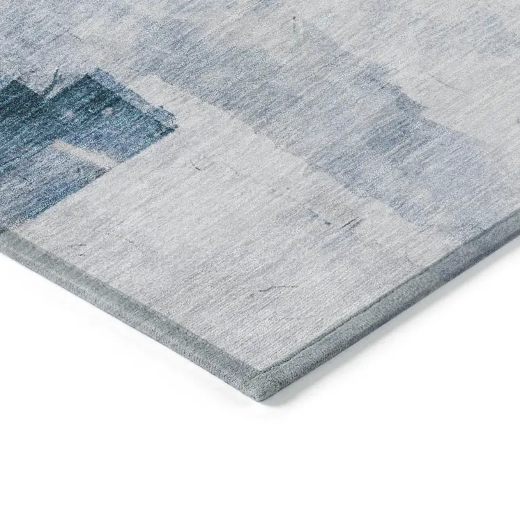 3' X 5' Denim Blue Gray And Ivory Abstract Washable Indoor Outdoor Area Rug