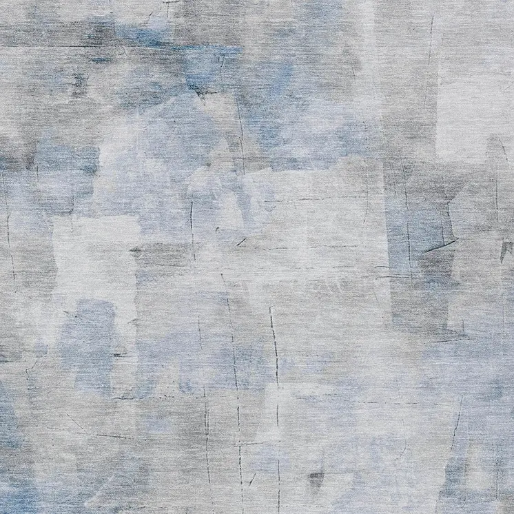 8' X 10' Denim Blue Gray And Ivory Abstract Washable Indoor Outdoor Area Rug