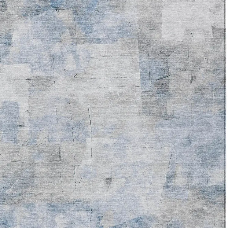 10' X 14' Denim Blue Gray And Ivory Abstract Washable Indoor Outdoor Area Rug