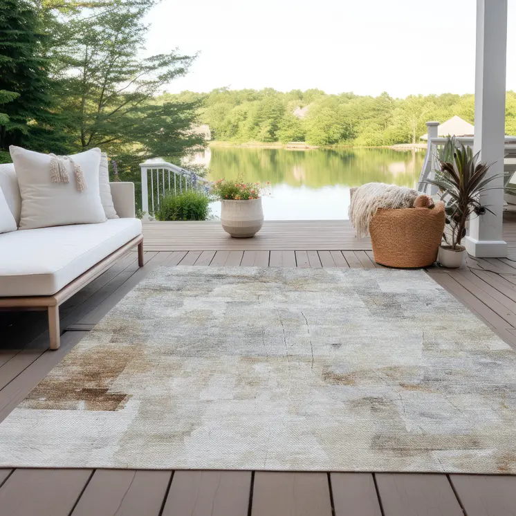 3' X 5' Linen Gray And Ivory Abstract Washable Indoor Outdoor Area Rug