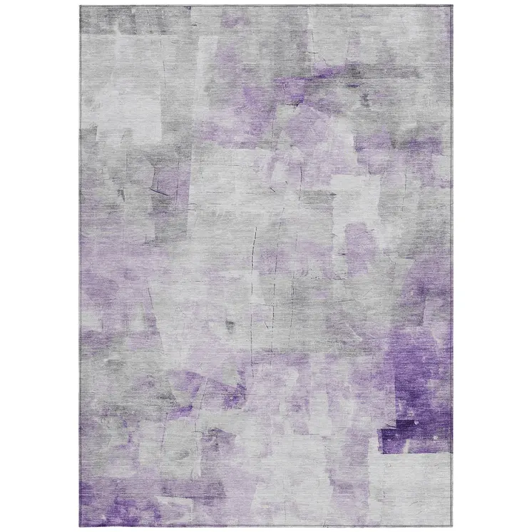 3' X 5' Lavender Gray And Ivory Abstract Washable Indoor Outdoor Area Rug