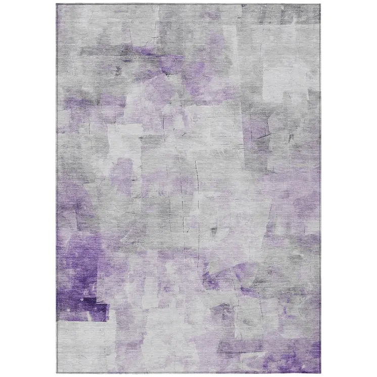 3' X 5' Lavender Gray And Ivory Abstract Washable Indoor Outdoor Area Rug