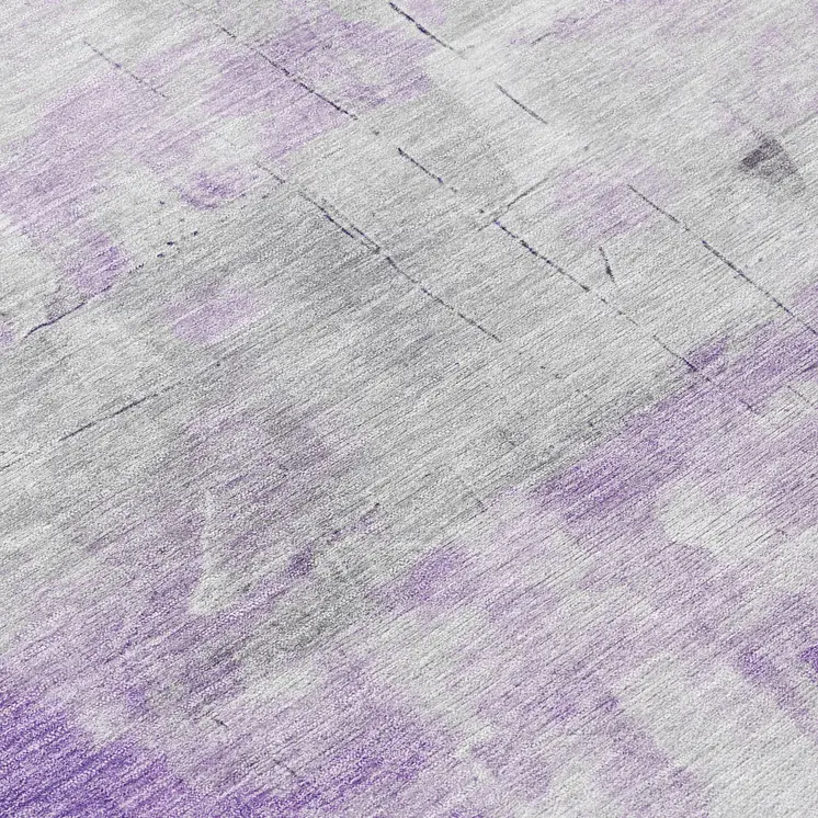 8' Lavender Gray And Ivory Round Abstract Washable Indoor Outdoor Area Rug