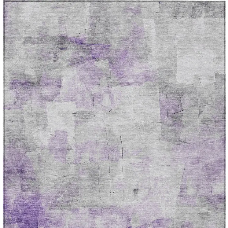 10' X 14' Lavender Gray And Ivory Abstract Washable Indoor Outdoor Area Rug