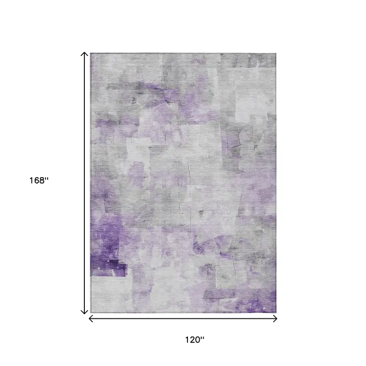 10' X 14' Lavender Gray And Ivory Abstract Washable Indoor Outdoor Area Rug