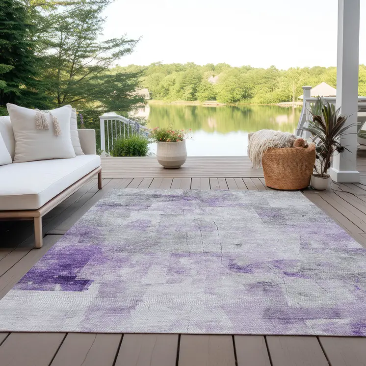 10' X 14' Lavender Gray And Ivory Abstract Washable Indoor Outdoor Area Rug