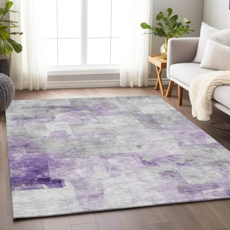 10' X 14' Lavender Gray And Ivory Abstract Washable Indoor Outdoor Area Rug