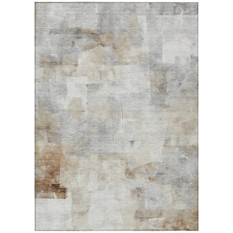 10' X 14' Linen Gray And Ivory Abstract Washable Indoor Outdoor Area Rug
