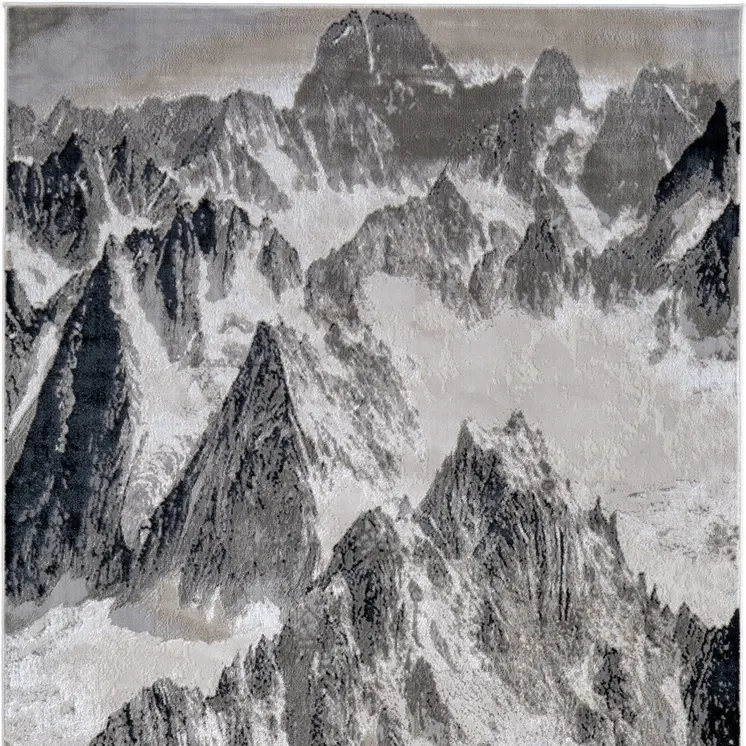 7' X 10' Black And Silver Abstract Area Rug