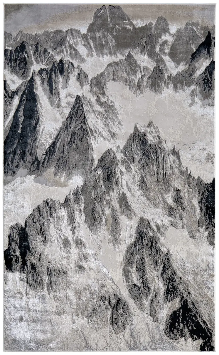 7' X 10' Black And Silver Abstract Area Rug