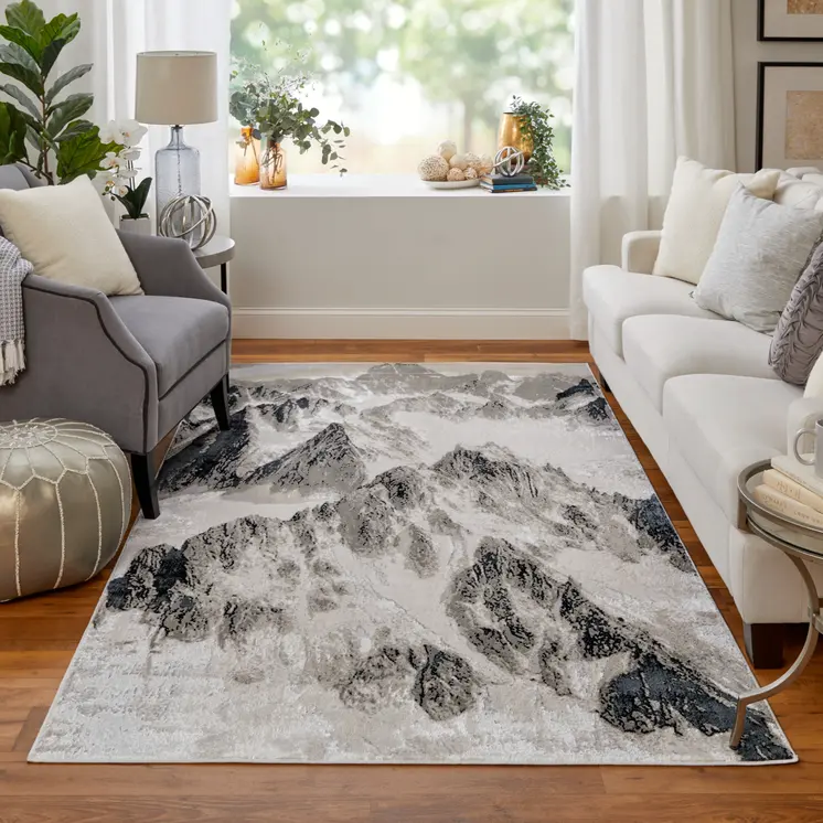 8' X 10' Black And Silver Abstract Area Rug
