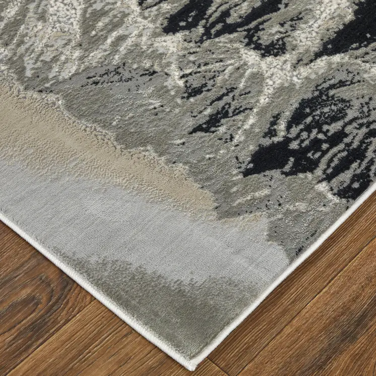 8' X 10' Black And Silver Abstract Area Rug
