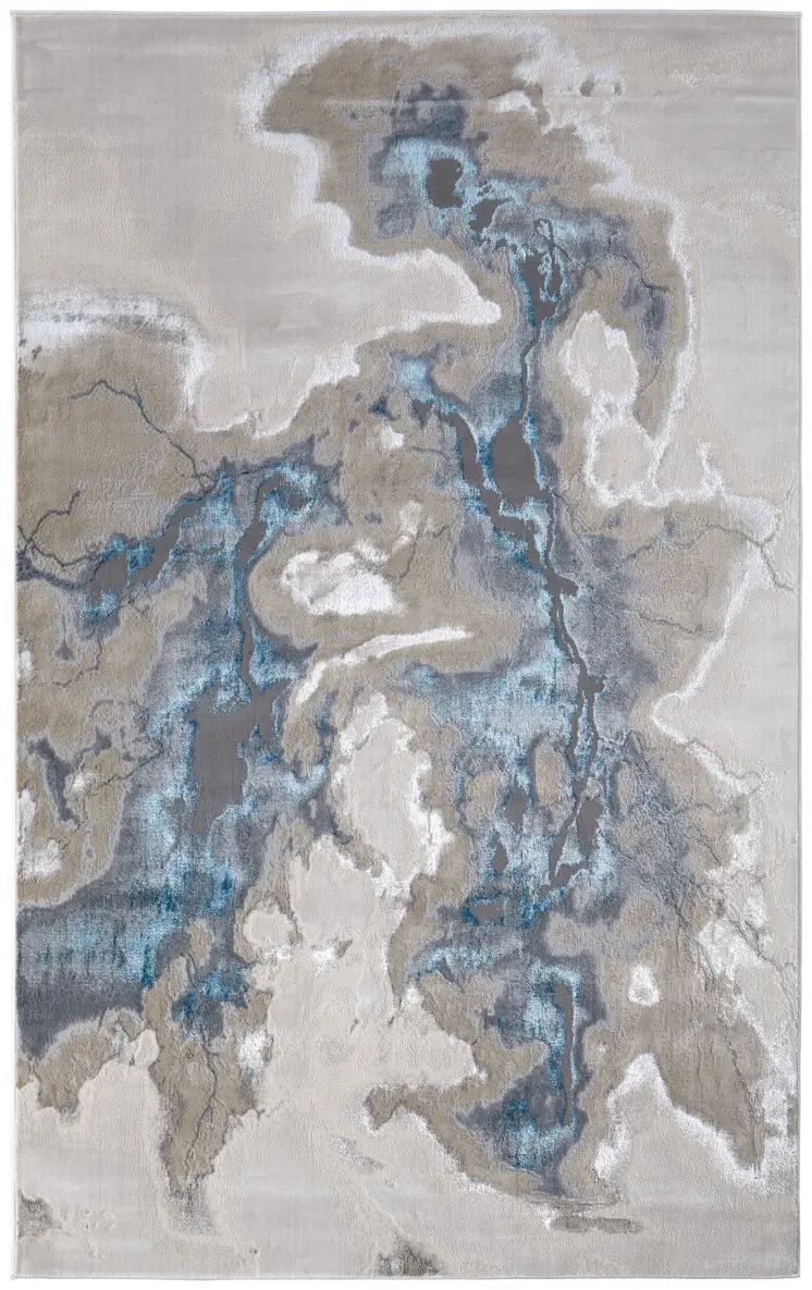 7' X 10' Taupe And Blue Abstract Area Rug