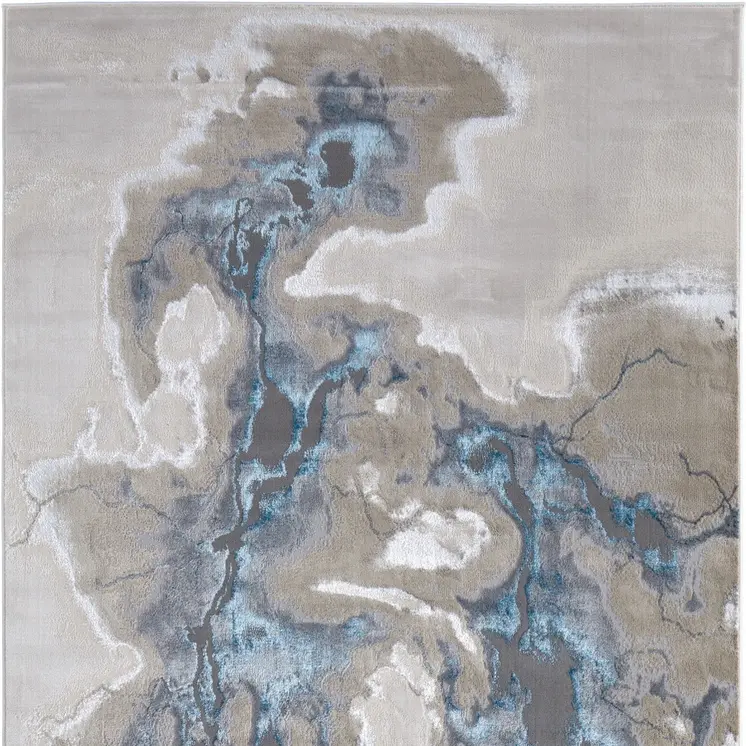 8' X 10' Taupe And Blue Abstract Area Rug