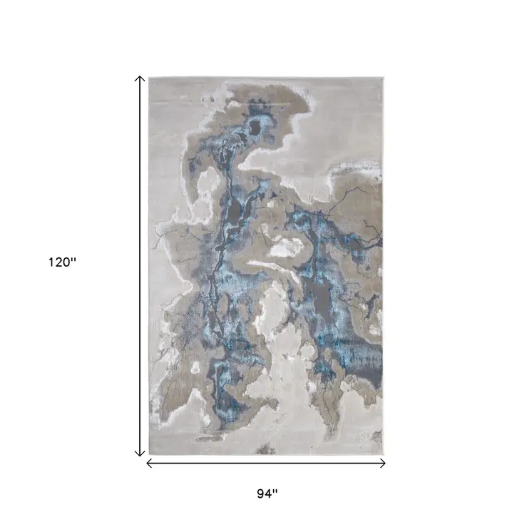 8' X 10' Taupe And Blue Abstract Area Rug