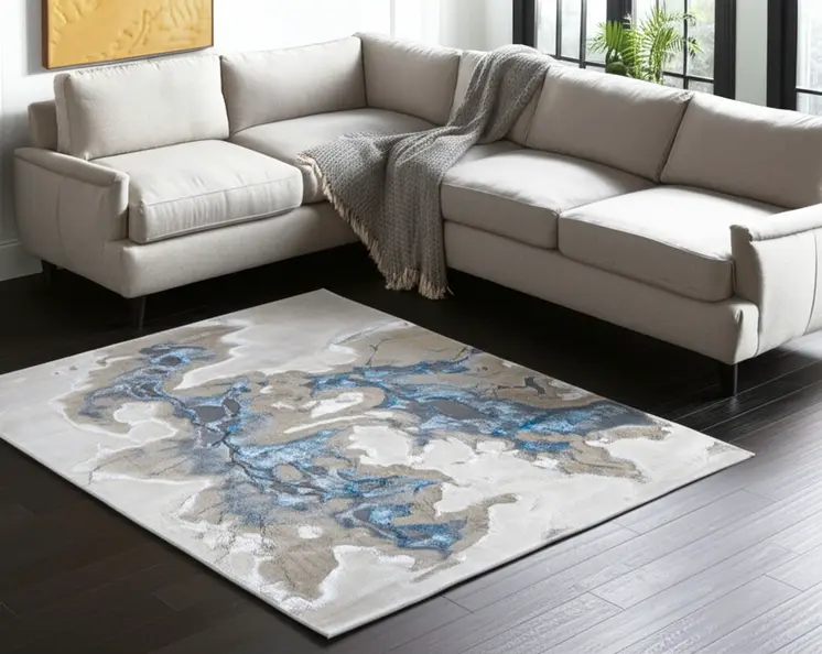8' X 10' Taupe And Blue Abstract Area Rug