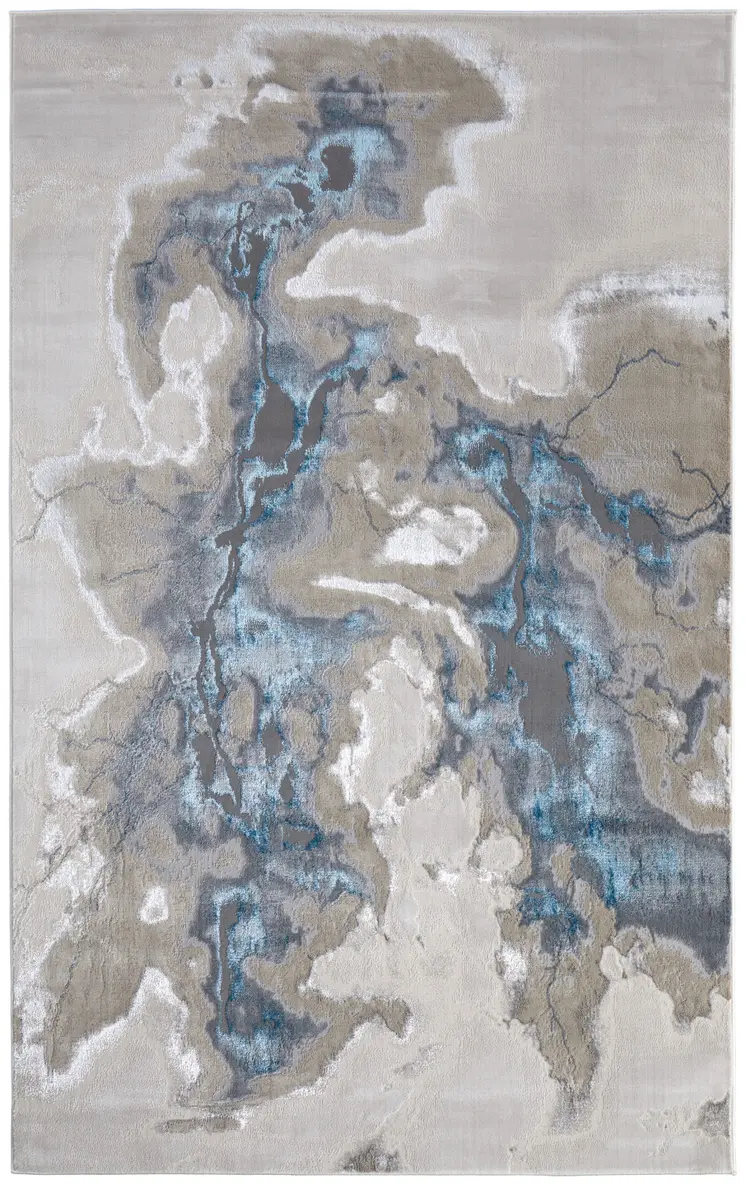 8' X 10' Taupe And Blue Abstract Area Rug