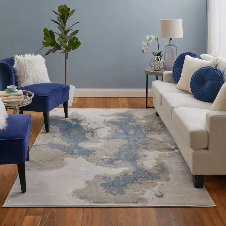 8' X 10' Taupe And Blue Abstract Area Rug