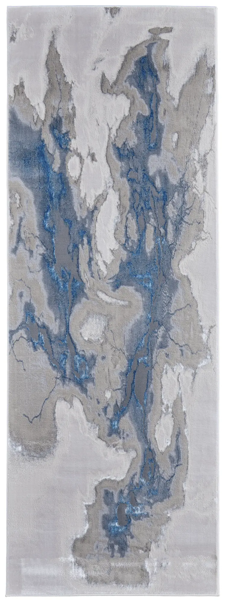 8' Taupe And Blue Abstract Runner Rug
