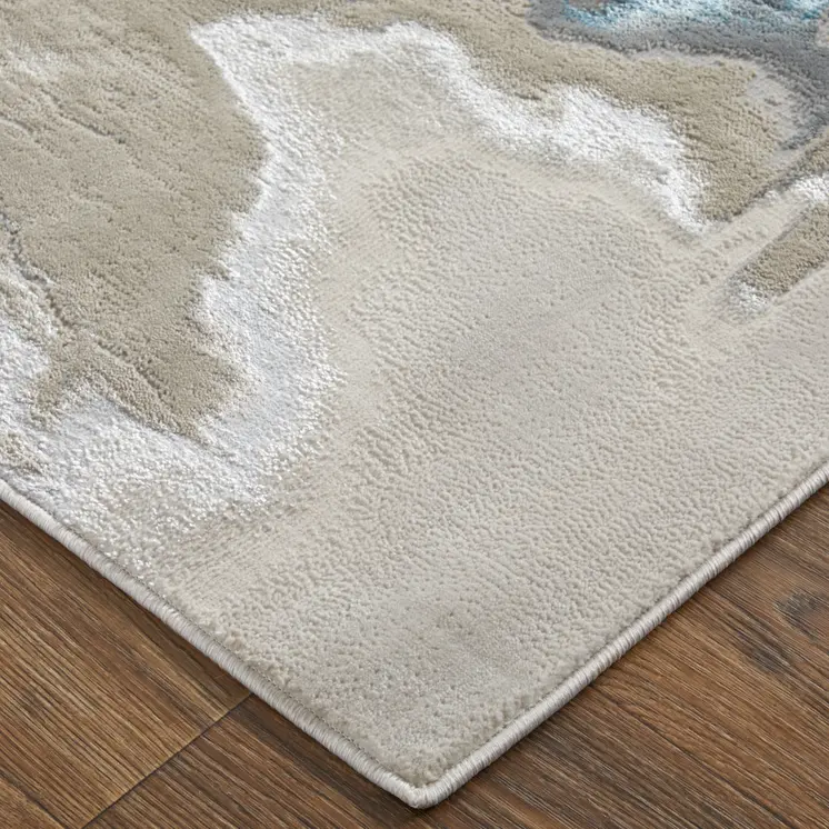 8' Taupe And Blue Abstract Runner Rug