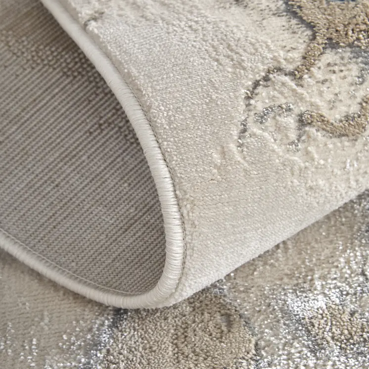 8' Taupe And Blue Abstract Runner Rug