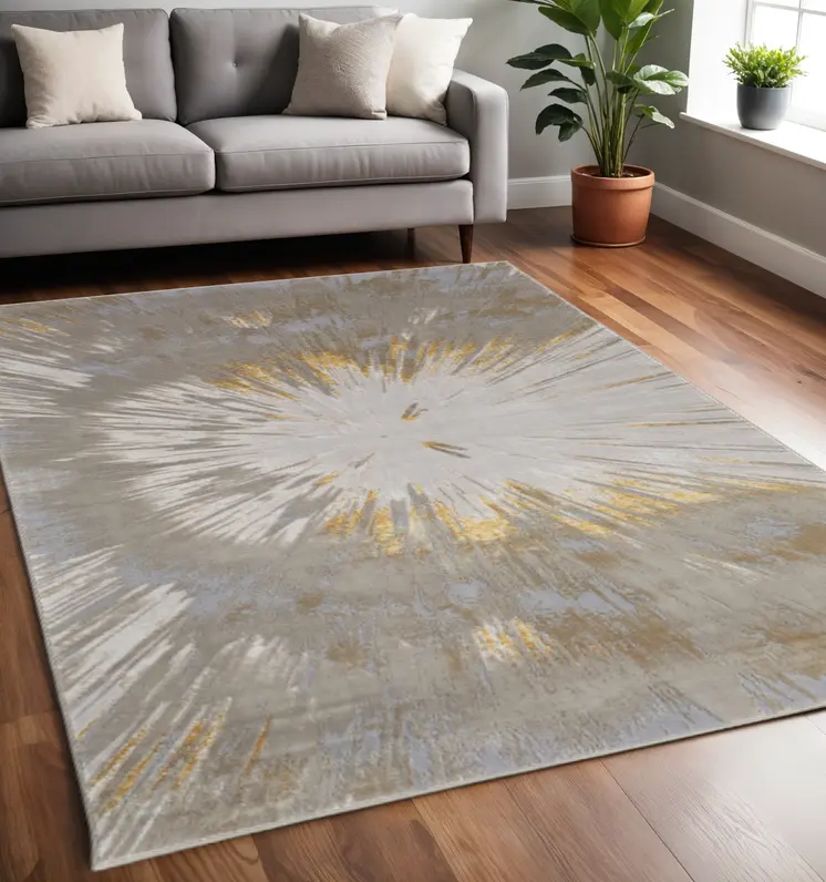 5' X 8' Gold And Silver Abstract Area Rug