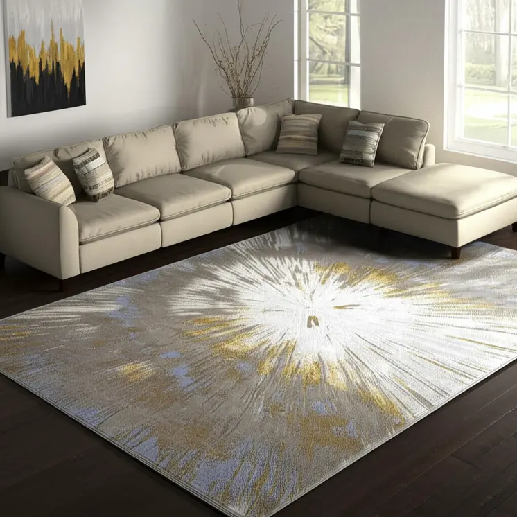 8' X 10' Gold And Silver Abstract Area Rug