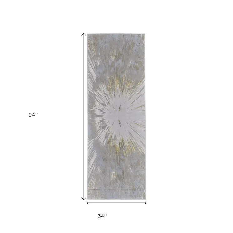 8' Gold And Silver Abstract Runner Rug