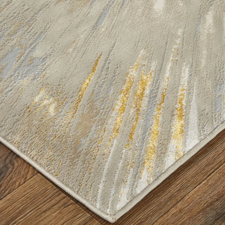 8' Gold And Silver Abstract Runner Rug