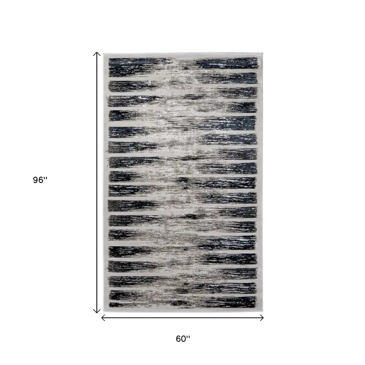 5' X 8' Gray And Black Abstract Distressed Area Rug
