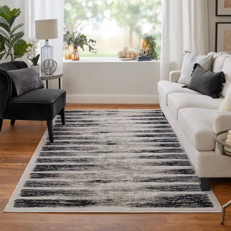 5' X 8' Gray And Black Abstract Distressed Area Rug