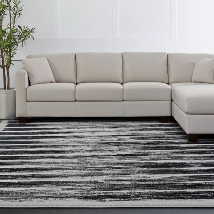 7' X 10' Gray And Black Abstract Distressed Area Rug