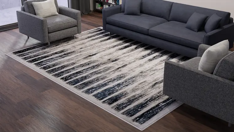 8' X 10' Gray And Black Abstract Distressed Area Rug