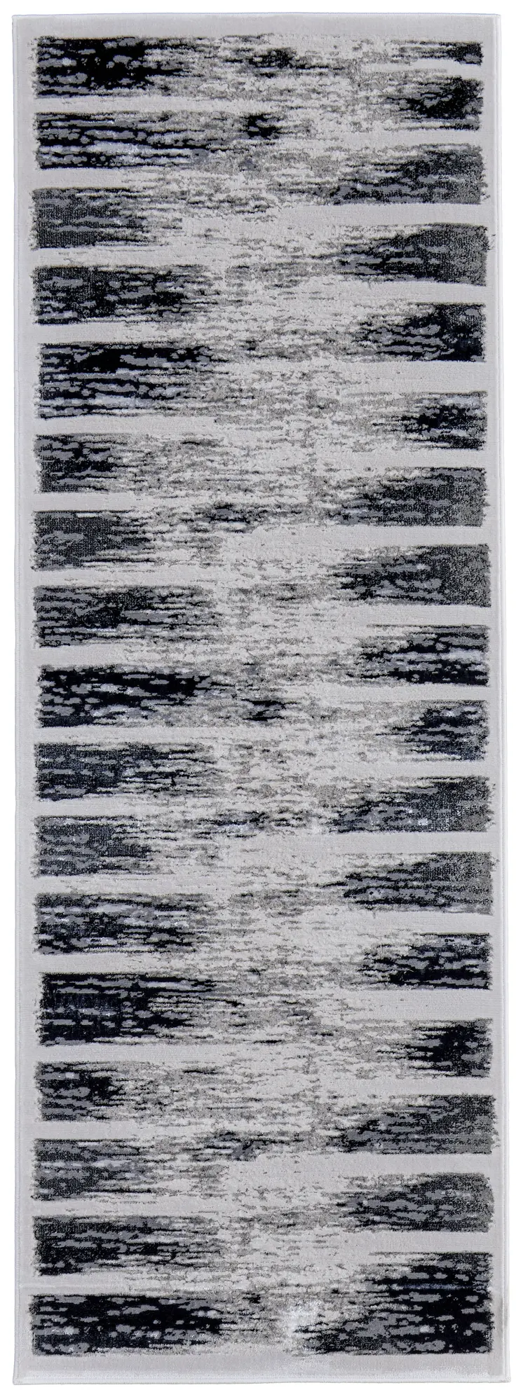 8' Gray And Black Abstract Distressed Runner Rug
