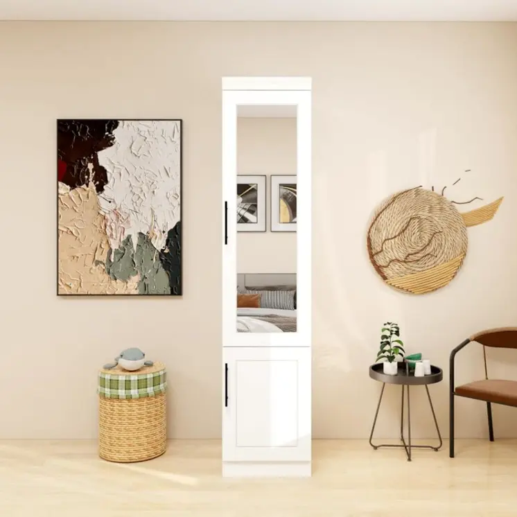 71" White Wood Mirrored Two Door Combo Dresser