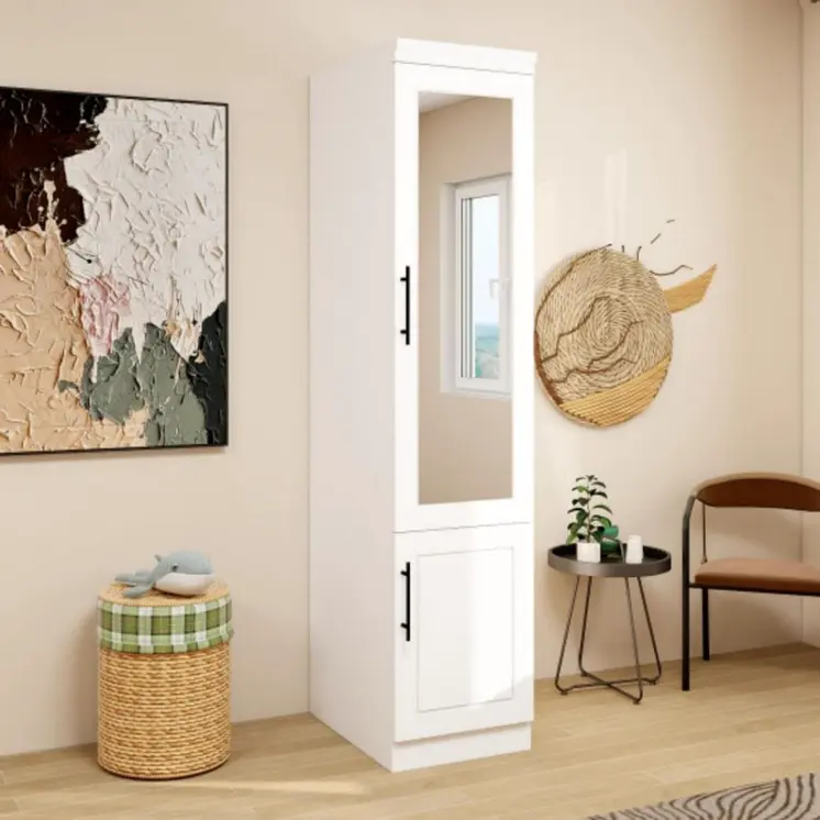71" White Wood Mirrored Two Door Combo Dresser
