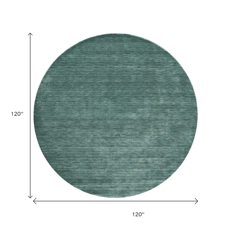 10' Green And White Hand Woven Round Rug