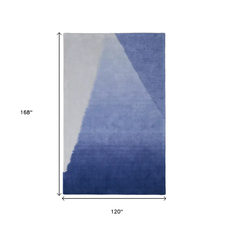 10' X 14' Blue And Gray Geometric Hand Tufted Area Rug